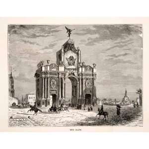  1880 Wood Engraving Red Gate Moscow Russia Baroque 