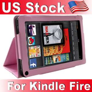 Pink Leather Cover Case Sleeve Stand for  Kindle Fire 7 Tablet