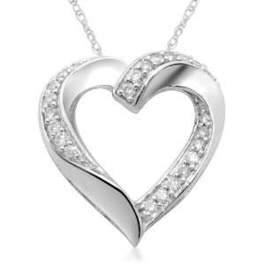 10k White Gold Diamond Heart Slider Pendant (1/2 cttw, I J 