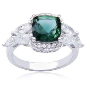   Cubic Zirconia and Cushion Cut Green Quartz Princess Ring Jewelry