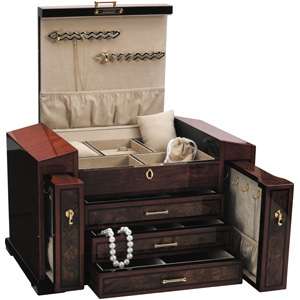   Large Wooden Jewelry Box Curved Chest. Key Lock Luxury Storage.  