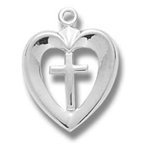  Sterling Silver Open Heart with Cross Center   18 Chain 