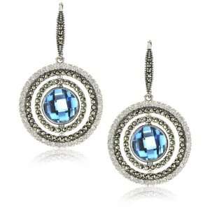 Judith Jack Marcasite, Crystal and Blue Spinel Orbital Earrings
