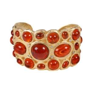 Kenneth Jay Lane Satin Gold and Topaz Cabochon Cuff with Hinge