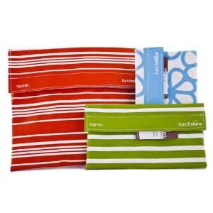 Lunchskins Sub Bag (in Orange Horizontal Stripe) and Two Snack Bags 