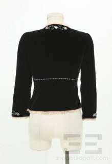 Nanette Lepore Black Velvet & Pink Mesh Trim Jeweled Jacket  