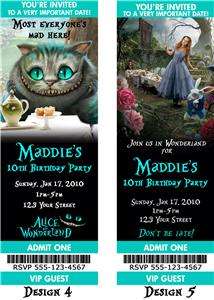 Alice in Wonderland Birthday Party Invitations Favors  