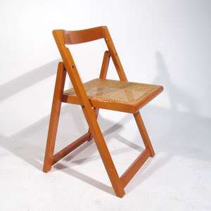 Pair Mid Century Tangerine Laquered Italian Cane Folding Chairs Aldo 