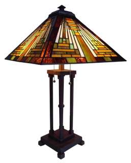 SOUTHWESTERN MISSION STAINED GLASS TABLE LAMP TIFFANY STYLE ht 23 