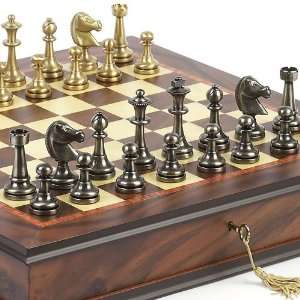   Solid Brass Staunton Chessmen & Luxury Milano Cabinet Board from Italy