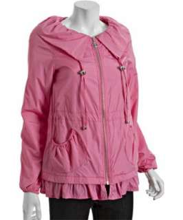 Betsey Johnson hot pink poly nylon ruffle trim zip jacket   up 