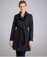 Cinzia Rocca navy sateen double breasted trench coat style# 316702401