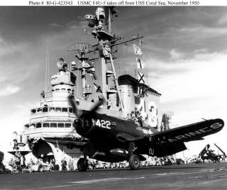 USS CORAL SEA CVB 43 F4U 5 CORSAIR TAKE OFF 1950 PHOTO  