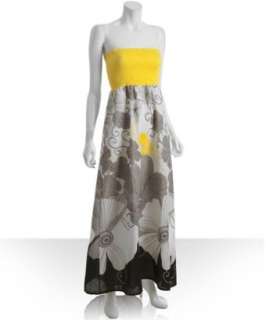 KAS yellow floral cotton Talia strapless maxi dress  BLUEFLY up to 