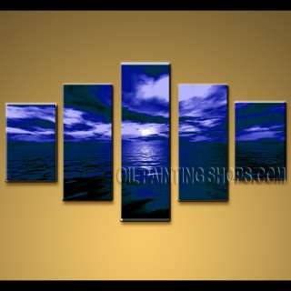 Huge Canvas Wall Art Contemporary Oil Painting Seascape Moon Dark Blue 