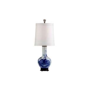   Floral Vase Lamp With White Linen Shade. A38 60L