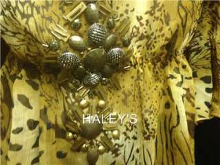 Solitaire By Ravi Khosla Sheer Leopard Blouse Size S,M Brown Black Top 
