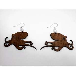 Brown Octopus Wooden Earrings GTJ Jewelry