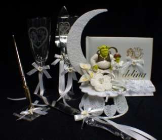   Wedding Cake Topper LOT Glasses Knife Server set Guest Book Garter