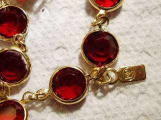 Signed Swan Swarovski Bezel Set Faceted Ruby Red Crystal Necklace