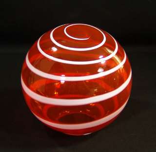   ITALY MURANO RUBY RED GLASS LAMP LIGHT SHADE GLOBE SPHERE SPIRAL MOTIF