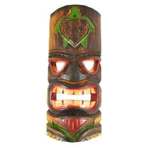  Hand Carved Painted Grimacing Turtle Tiki Wall Mask