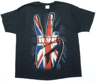   Shirt Black Peace Sign British Flag Hard Rock Roll Music NWOT  