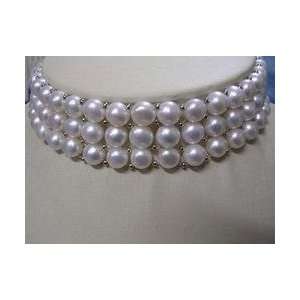  3 strand Choker 8mm White Pearl Necklace