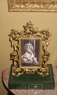 ORNATE ANTIQUE CAST IRON FRAME WITH VICTORIAN CHILD & CAT PRINT FREE 