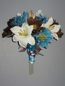   Chocolate Silk Wedding Bouquets, Chocolate & Turquoise Bouquet  