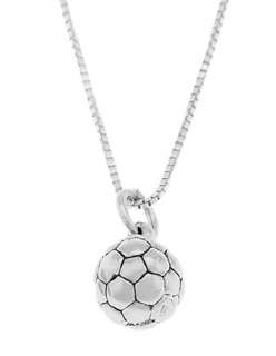 STERLING SILVER SOCCER BALL CHARM WITH BOX CHAIN NECKLACE  