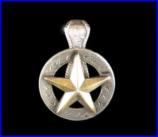 Western Antiqued Silver Raised Gold Star Concho Pendant  