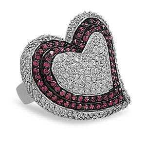   silver heart shape ring with clear and red CZ Glitzs Jewelry