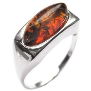  Natural Honey Amber and Sterling Silver Marquise Shaped Ring 