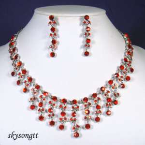 Swarovski Ruby Crystal Chandelier Necklace Set S1598R  
