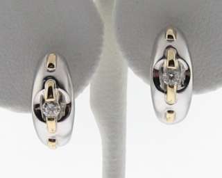 Genuine Diamonds Solid 14k Two Tone Gold Huggie Hoop Earrings  