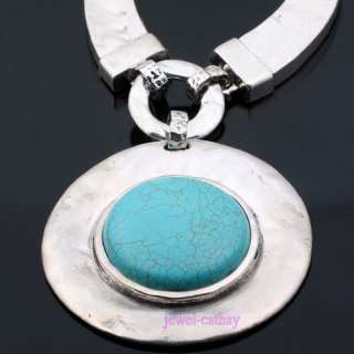   tibet silver black blue round teardrop natural turquoise necklace