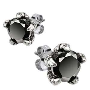   Mens 316L Surgical Stainless Steel Black CZ Eagle Claw Stud Earring