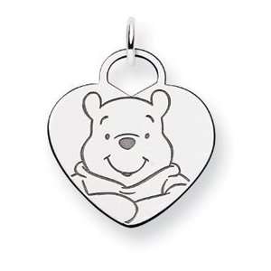 Sterling Silver Disney Winnie the Pooh Heart Charm 3/4 Inch x 3/4 Inch 