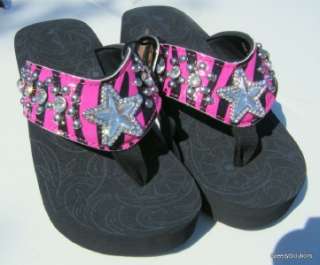 Pink Western Rhinestone Star Bling Flip Flop Sandals  