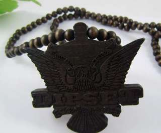 DIPSET Eagle Pendant Beaded Chain Wooden Beads Rosary Necklace brown 