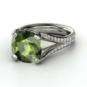  Enrapture Ring, Cushion Green Tourmaline Platinum Ring 
