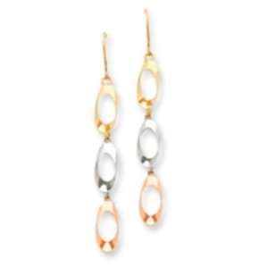  14k Gold Tri color Oval Drop Wire Earrings Jewelry