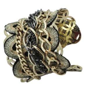   WIDE 2 Tone Gold Plated & Gunmetal Woven Chain Cuff Bracelet Jewelry