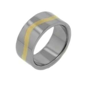 Mens 9mm Wide Wavy Gold Tone Striped Center Titanium Wedding Band Ring 
