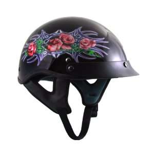  Ladies Outlaw Gloss Black with Tribal Roses Half Helmet 
